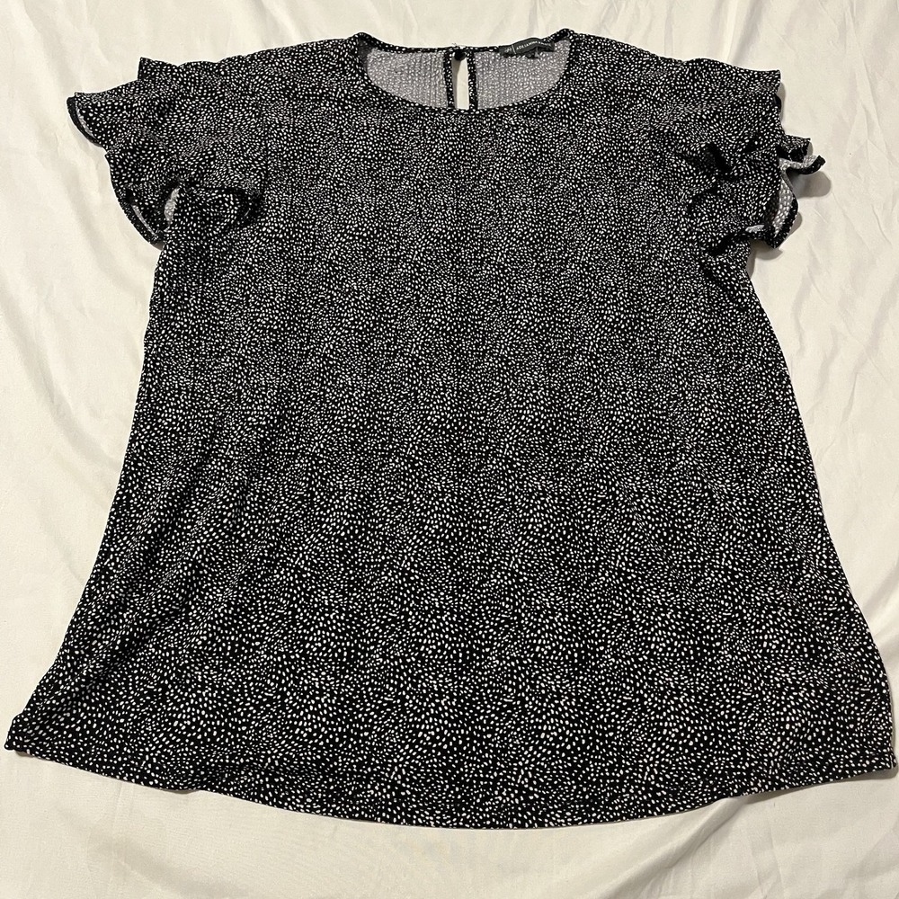 Adrianna Papell‎ Blouse Women's M Ruffle Sleeves Black/White Pattern Business